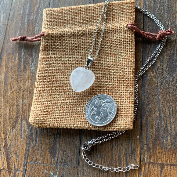 Clear Quartz Necklace Crystal Heart Necklace Clear Quartz Pendant - Picture 2 of 3